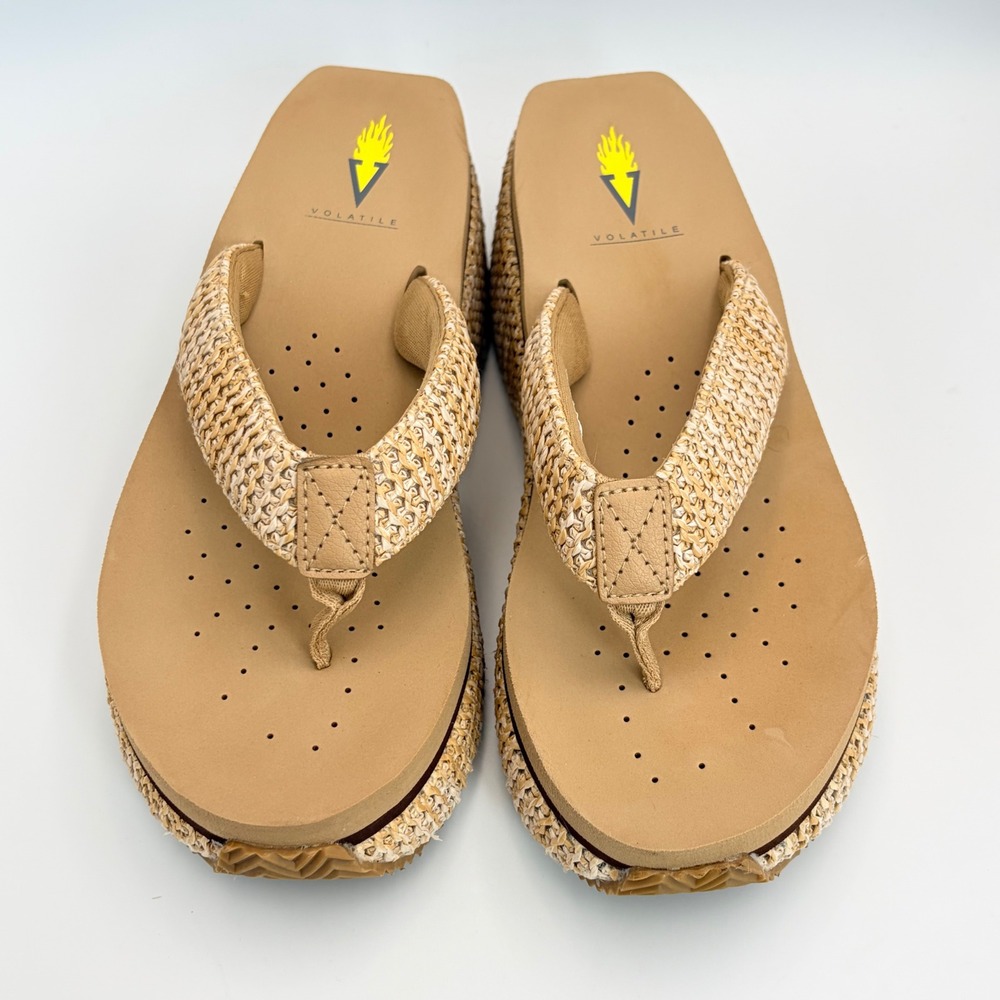 Volatile Neville Wedge Sandals Woven Raffia Platform Flip Flop Sz 8 Boho Summer - Picture 4 of 14
